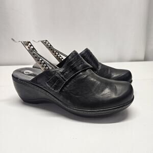 Womens Shoes SOFTWALK Black Leather Slip On Clogs Wedge 9.5 Comfort